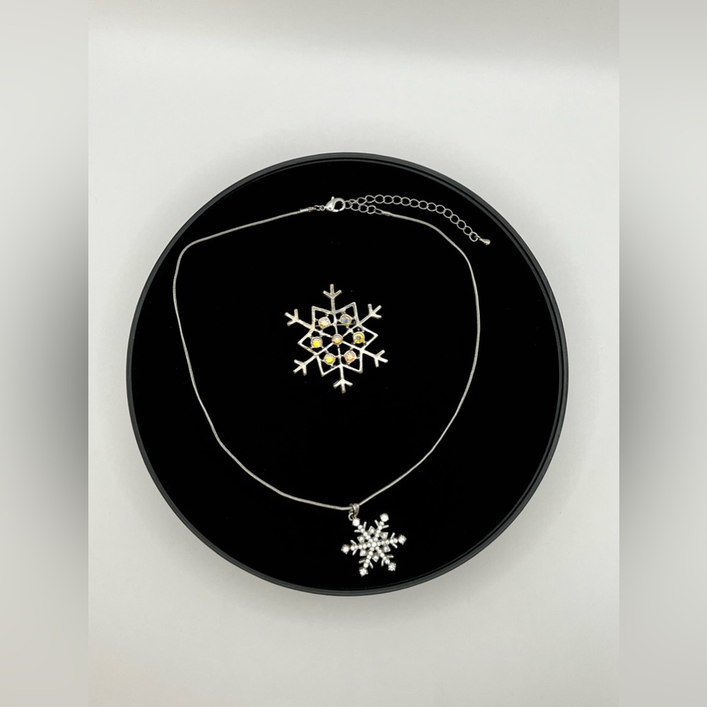 Snowflake Rhinestone Necklace and Brooch - Picture 3 of 8
